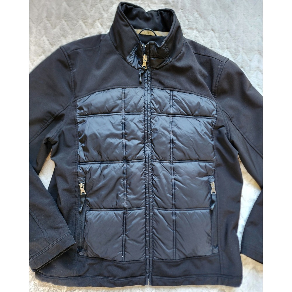 Guess Mens Hybrid Puffer Softshell Jacket Black Full Zip Quilted Coat Large